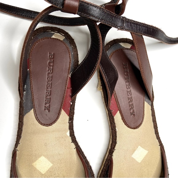 Burberry Tricolor Canvas And Leather Ankle Wrap Espadrille Flats Size 40 - Picture 7 of 16